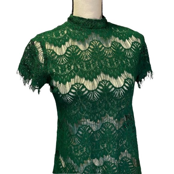 Green Lace Zipper Back Blouse - Picture 2 of 5